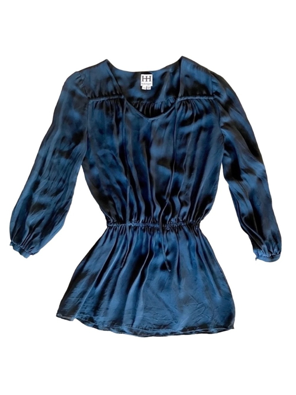 Haute Hippie Black Silk Mini Dress XS Long Sleeve Cinched Waist Boho